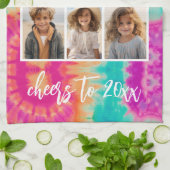 Proost op de New Year Stropdas-Dye Blauwgroen 70s  Theedoek (Gevouwen)