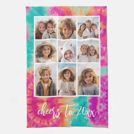 Proost op de New Year Stropdas-Dye Blauwgroen 70s  Theedoek (Verticaal)