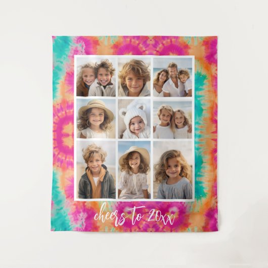 Proost op de New Year Stropdas-Dye Blauwgroen 70s  Wandkleed (Voorkant)