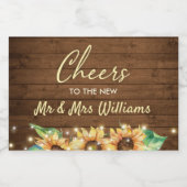 Proost op de nieuwe Mr en Mrs Sunflower Wedding Mi Sparkling Wijnetiket (Enkel label)