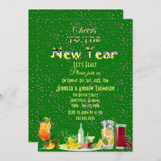 Proost op de nieuwjaarscocktails Green Sparkling Kaart (Voorkant / Achterkant)