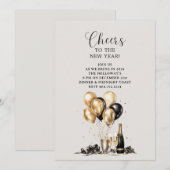 Proost op de Nieuwjaarsfeest Gold Black Kaart (Voorkant / Achterkant)