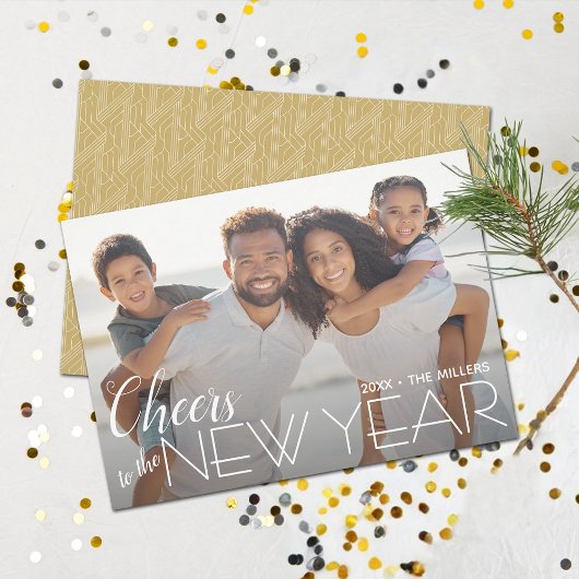 Proost op de nieuwjaarsfoto feestdagenkaart