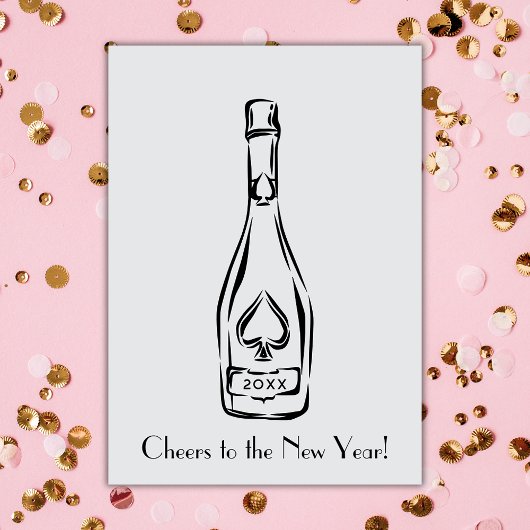 Proost op de nieuwjaarsgroet van de champagnefles kaart