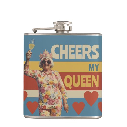 Proost op de Queen Bride / Bestie / Mam / Baas Heupfles (Voorkant)