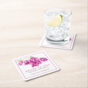 Proost op de roze Bougainvillea tropische bruiloft Kartonnen Onderzetters