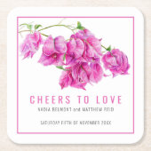 Proost op de roze Bougainvillea tropische bruiloft Kartonnen Onderzetters (Voorkant)