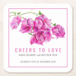 Proost op de roze Bougainvillea tropische bruiloft Kartonnen Onderzetters