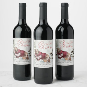 Proost op de rustieke winterscène van Kerstmis Wijn Etiket