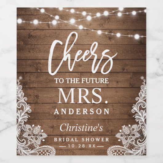 Proost op de toekomst MRS Rustic Wood String Light Wijn Etiket (Enkel label)