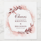 Proost Op de Trouw Roze Gouden Geometrische Bloem Wijn Etiket (Enkel label)