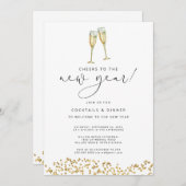 Proost op de uitnodiging voor New Year Gold Glitte (Voorkant / Achterkant)