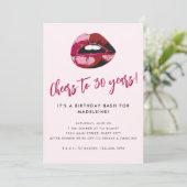 Proost op de verjaardag van 30 jaar Bold Pink Lips Kaart (Staand voorkant)