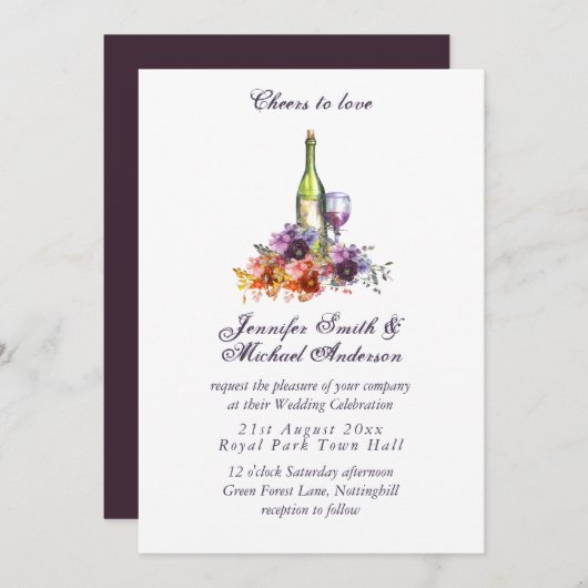 Proost op de wijnproeverij van Love met paarse ora Kaart (Voorkant / Achterkant)