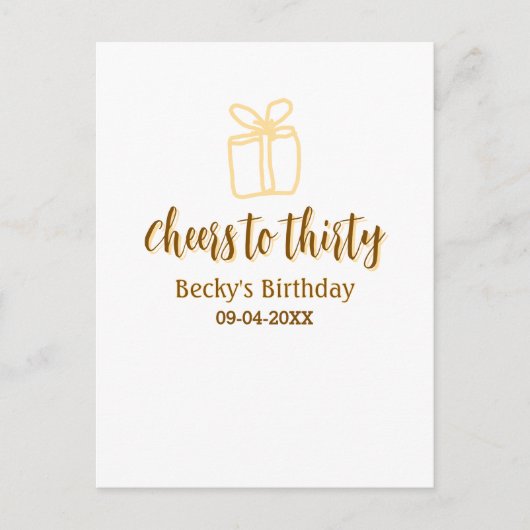 Proost op dertig geel bruine verjaardag pastel cad briefkaart (Voorkant)