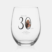 Proost op dertig minimale foto 30e verjaardag wijnglas zonder voet (Voorkant)
