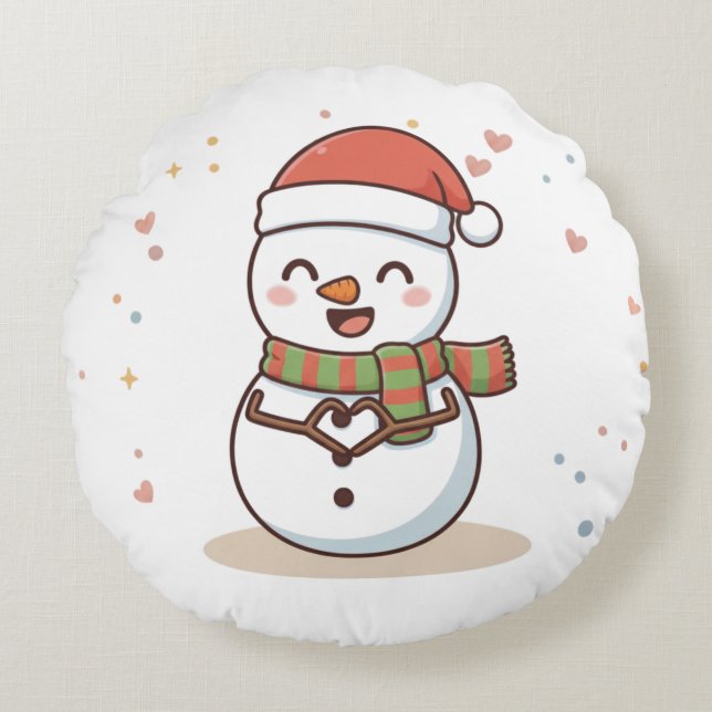 Proost op een Coole Kerst Sneeuwman Kaart Rond Kussen (Voorkant)