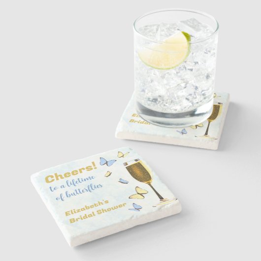 Proost Op Een Leven Lang Vlinders Bruidsfeest Stenen Onderzetter (Zijkant)