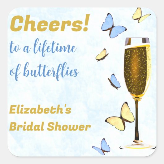 Proost Op Een Leven Lang Vlinders Bruidsfeest Vierkante Sticker (Voorkant)
