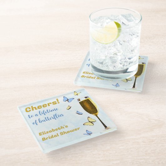 Proost op een leven vol vlinders Vrijgezellenfeest Glazen Onderzetter (Schuin)