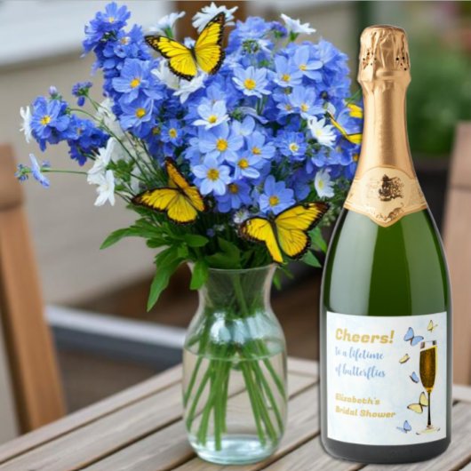 Proost op een leven vol vlinders Vrijgezellenfeest Sparkling Wijnetiket