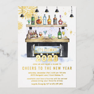 Proost op een Nieuw Jaar Kerst- en Oud-en Nieuwf Folie Uitnodiging