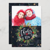 Proost op een Nieuwjaars Script Krans Groet Foto Feestdagenkaart (Voorkant / Achterkant)