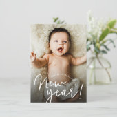 Proost op een vrolijke nieuwjaarsgeboorte op de ba feestdagenkaart (Staand voorkant)