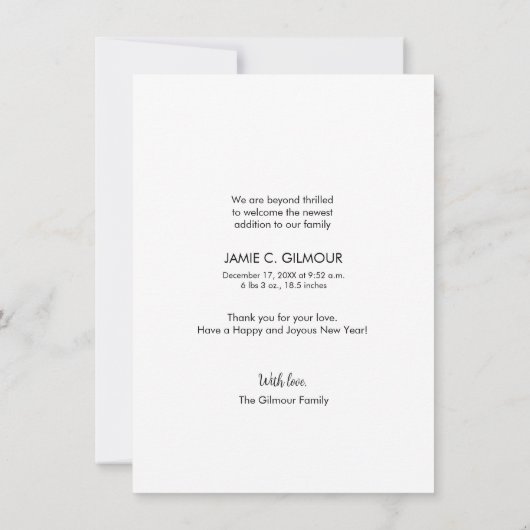 Proost op een vrolijke nieuwjaarsgeboorte op de ba feestdagenkaart (Achterkant)