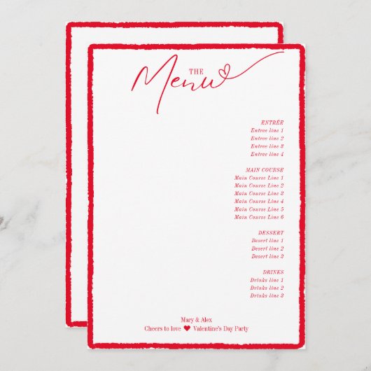 Proost op eenvoudige minimale Red Heart Script Menu (Voorkant / Achterkant)