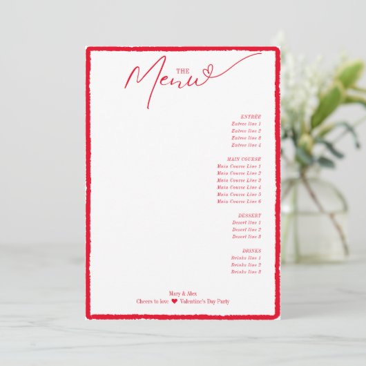 Proost op eenvoudige minimale Red Heart Script Menu (Staand voorkant)