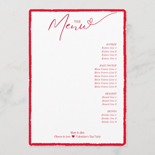 Proost op eenvoudige minimale Red Heart Script Menu (Voorkant)