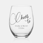 Proost op elegante, minimale moderne scriptbruilof wijnglas zonder voet (Voorkant)