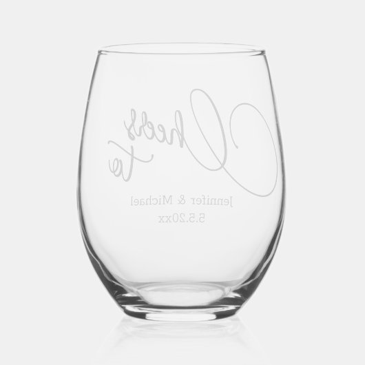 Proost op elegante, minimale moderne scriptbruilof wijnglas zonder voet (Achterkant)