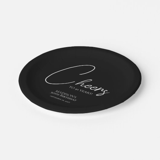 Proost op elke leeftijd 30e verjaardag in zwart-wi papieren bordje (Gekanteld)