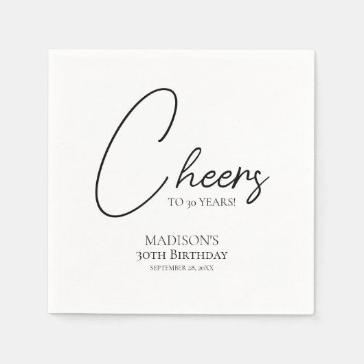 Proost op elke leeftijd 30e verjaardag in zwart-wi servet (Voorkant)