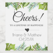 Proost op etiket voor bruiloft | tropische bladere (Enkel label)