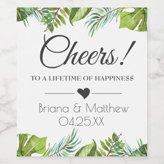 Proost op etiket voor bruiloft | tropische bladere (Enkel label)
