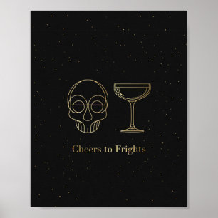 Proost op Frights Gouden Lijn Kunst Schedel Print