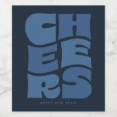 Proost op funky navy blue retro Nieuwjaar Wijn Etiket (Enkel label)