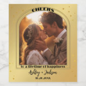 Proost op Gold Confetti Foto Wijn Etiket (Enkel label)