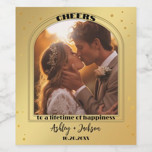 Proost op Gold Confetti Foto Wijn Etiket (Enkel label)