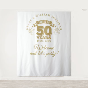 Proost Op Goud 50ste Verjaardag Foto Achtergrond Wandkleed