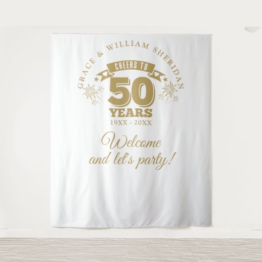 Proost op gouden 50e Jubileum foto achtergrond Wandkleed (Voorkant)