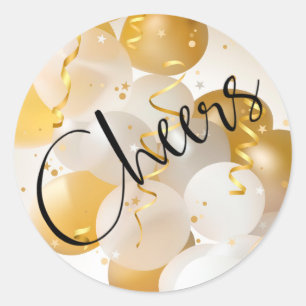 Proost op gouden en witte ballonnen ronde sticker