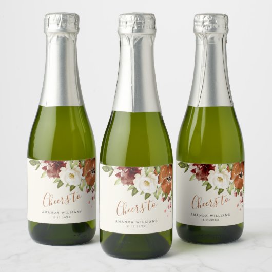 Proost op herfstbloemen Sinaasappel Sparkling Wijnetiket (Flessen)