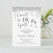 Proost op het 10-jarig jubileum - Zilver Wit Kaart (Staand voorkant)
