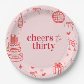 Proost op het 30 jarig roze feest papieren bordje (Voorkant)