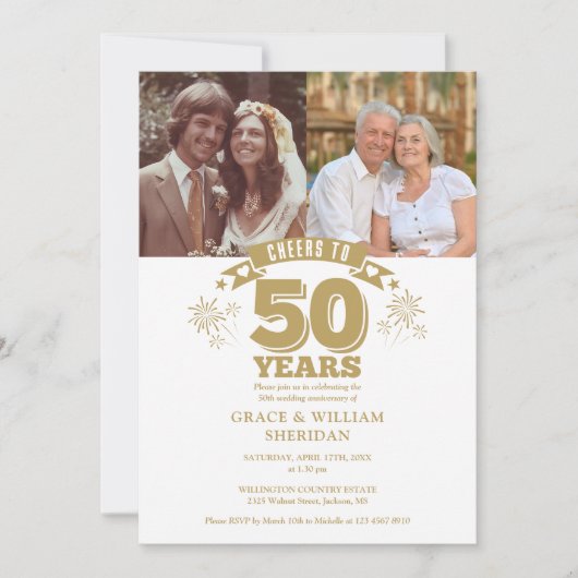 Proost op het 50e bruiloft Jubileum 2 Foto Kaart (Voorkant)
