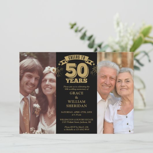 Proost op het 50e bruiloft Jubileum 2 Foto Kaart (Staand voorkant)